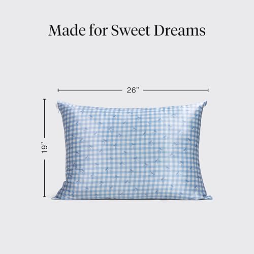 Kitsch Satin Pillowcase with Zipper - Standard Size, Gingham Blue