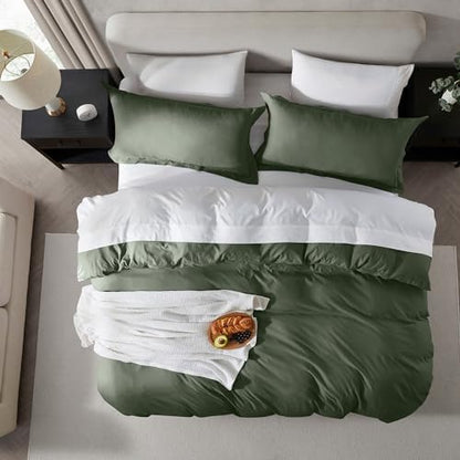 Hearth & Harbor Prewashed Queen Duvet Cover Set, Olive Green