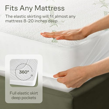 Side-Shield Waterproof Mattress Protector Twin - 6-21" Deep Pocket with Leak-Proof Edge Protection - Noiseless & Cooling Soft-Touch Viscose Made from Bamboo - Machine Washable (Green)