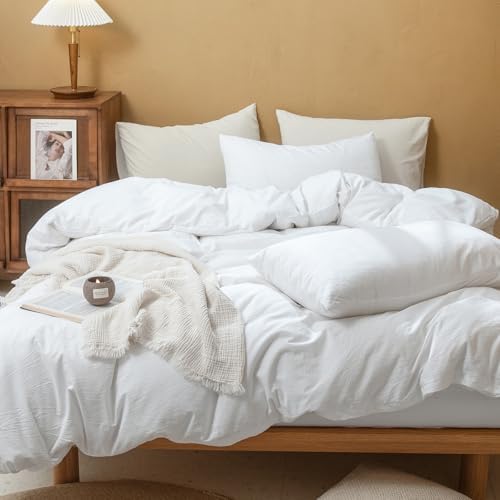 FOSSA Duvet Cover Set 100% Washed Cotton Linen Feel Super King