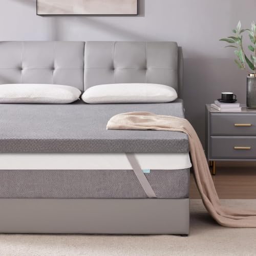 SINWEEK 2 Inch Gel Memory Foam Mattress Topper Full Size, Pad for Back Pain with Removable Soft Cover, CertiPUR-US Certified,Grey