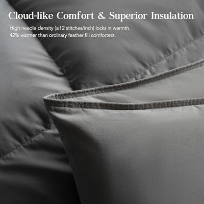 Feather Down Fiber Comforter Twin Size,Premium Ultra-Soft Breathable Comforter High Fill Power Grey Duvet Insert,All Season Hotel Luxury Bedding Comforters