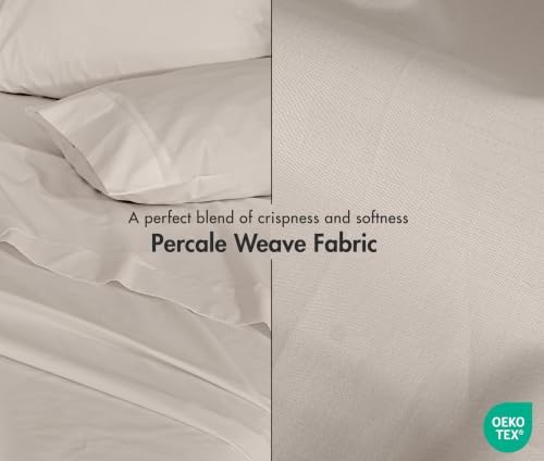 ZOYER 100% Cotton Sheets – California King Percale Bedding, Cooling & Breathable, Durable with a Crisp, Soft & Comfortable Feel, 14" Deep Pocket, 4-Piece Set, Soft Sand