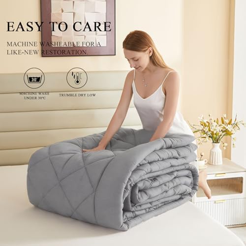120x128 Oversized King Comforter, Extra Large King Size Comforter Oversized, All Season Soft Lightweight Quilt Down Alternative Duvet Insert with 8 Corner Tabs(120x128, Light Grey)
