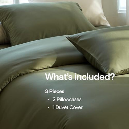 DOZ Duvet Cover Set, 100% Viscose derived from Bamboo, Organically Grown, Buttery Soft, Cooling Duvet Covers, High GSM, 1 Duvet Cover and 2 Pillowcases, 106"x90" (Olive, King/Cal King)