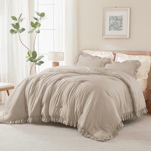 Andency Wheat Ruffle Comforter Twin Size, 2 Pieces Soft Bed Set