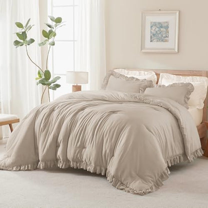 Andency Wheat Ruffle Comforter Twin Size, 2 Pieces Soft Bed Set