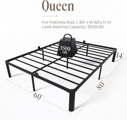 Queen Metal Bed Frame 14 Inch, Heavy Duty Platform, No Box Spring Needed