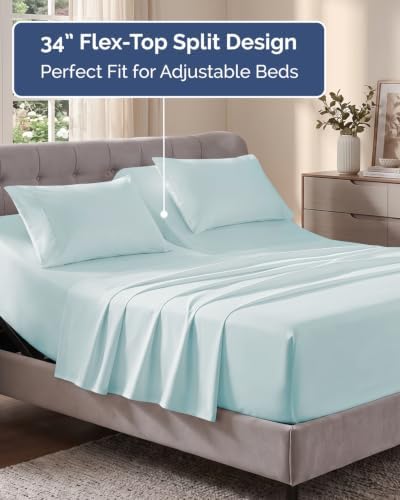 Flex Top Split Head King Sheet Set - 4 Piece Extra Deep Sheets - Ice Blue