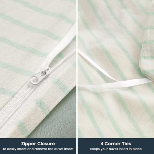 Wake In Cloud Striped Cotton Duvet Cover Set, Aqua White, Queen