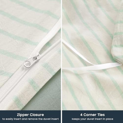 Wake In Cloud Striped Cotton Duvet Cover Set, Aqua White, Queen