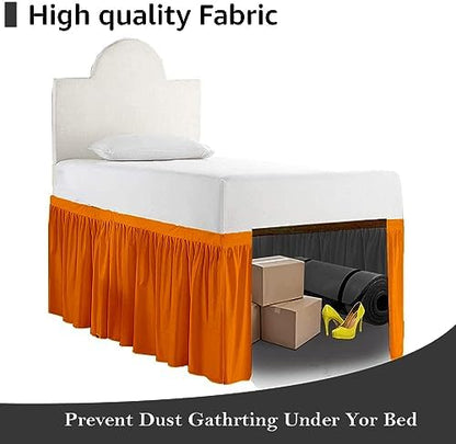 Full XL 40" Inch Drop Long Dorm Bed Skirt, Ruffled Pattern College Dorm Room Bed Skirts, Split Corner, Easy Care, No Wrinkle Microfiber Bed Skirt