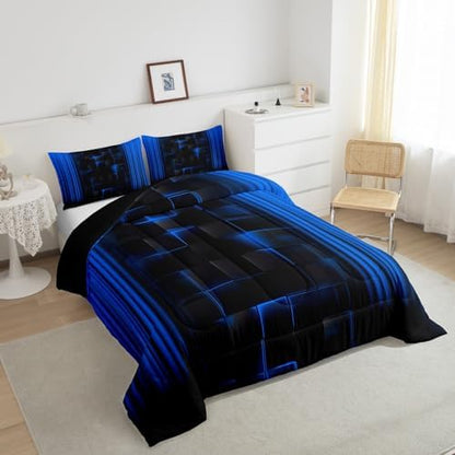 Feelyou Kids Blue and Black Comforter Set Ombre Bedding Set Queen Size for Boys Girls Teens Bedroom Decor Ombre Effects Comforter Square Duvet Set with 2 Pillow Case