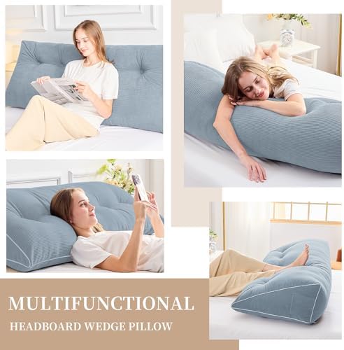 Sasttie Headboard Pillow Full, Wedge Pillow Headboard, Greyish Blue