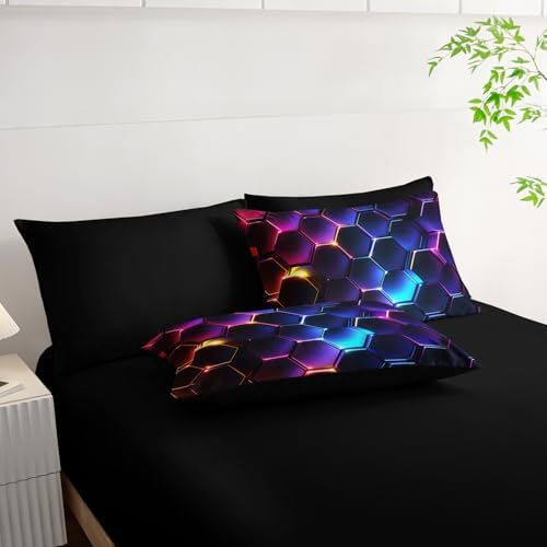 HOSIMA 7Pcs 3D Honeycomb Boys Comforter Set Queen with Bed Sheet Sets.