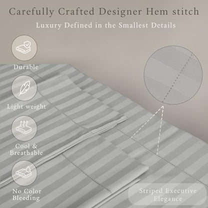 Threadmill 500TC Cotton Twin Sheet Set, Damask Stripe, Light Grey, 3-Piece