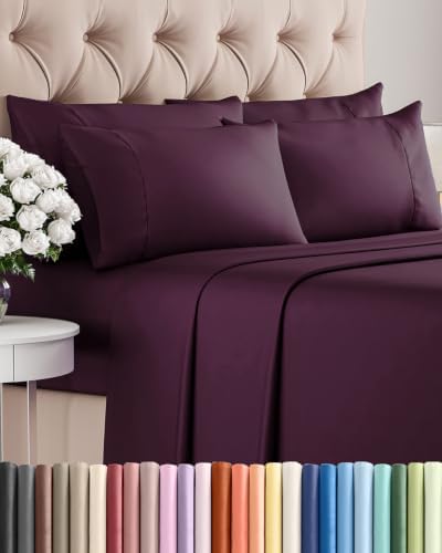 Cal King 6 Piece Bed Sheet Set - Breathable & Cooling Sheets - Deep Purple