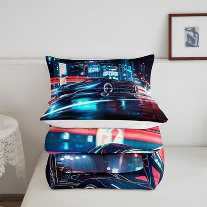 Feelyou City Racing Car Bedding Set Toddle Size for Kids Boys Extreme Sport Games Duvet Cover Teens Toddler Fast and Furious Comforter Cover Set Cool Modern Bedspread Cover 2Pcs
