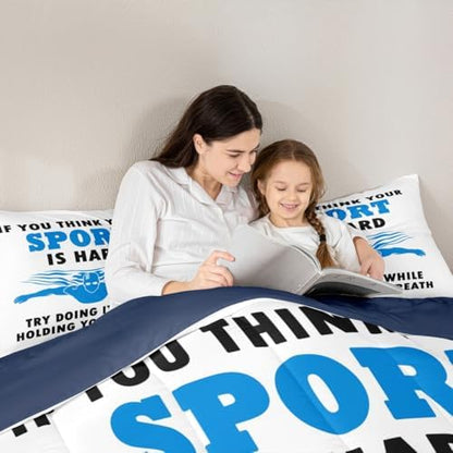 Homewish Swimming Comforter Set Twin Size,Swim Theme Bedding Sets 2Pcs,Water Sports Quilted Duvet for Kids Teens Boys Adult Room Decor,Swimmers Blue White Down Comforter,1 Pillowcase