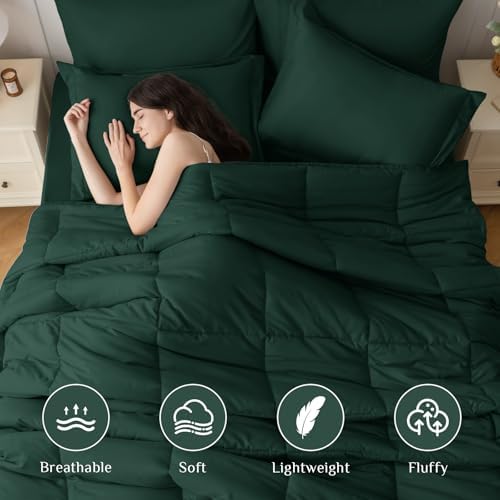 JOLLYVOGUE Full Comforter Set, Ultra-Soft Bed in a Bag Full Size 7 Pieces, Oeko-TEX Certified Bedding Set with Down Alternative Comforter, Sheets, Pillowcases & Shams, Emerald Green