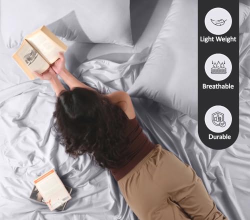 RUVANTI 100% Cotton Queen Sheets, Percale Queen Sheet Set, Cloud Gray
