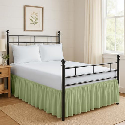 Ruffled Bed Skirt Split Corners with Platform, Tailored Fit Hotel Quality Wrinkle Free Ultra-Soft Microfiber Dust Ruffle, Upto 12 Inch Drop, Twin XL, Sage