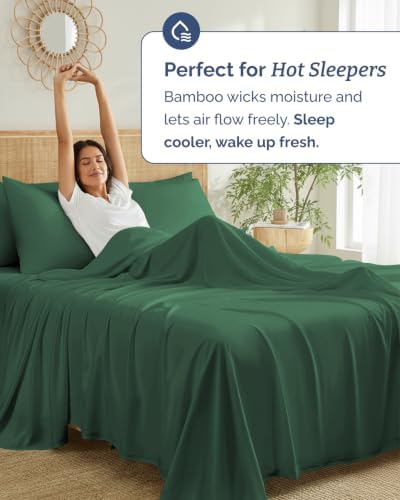 100% Rayon Derived From Bamboo - Bed Sheets Split King - Emerald Green