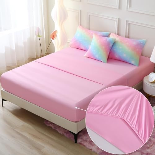 JQinHome Glitter Bedding Set Full Size,6 Piece Bed in A Bag 3D Colorful Rainbow Galaxy Comforter Set for Girls Kids-All Season Microfiber Tie-Dye Bedding Sets(Rainbow)