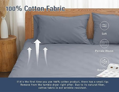 Pillow Cases 100% Cotton Percale King Size Set of 4, Dark Gray