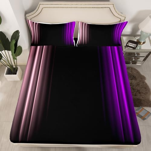 Feelyou Teens Abstract Ombre Decorations Bedding Set for Kids Women Pink Purple and Black Bed Sheets Set Geometric Modern Fitted Sheet Sets Room 4Pcs King Size