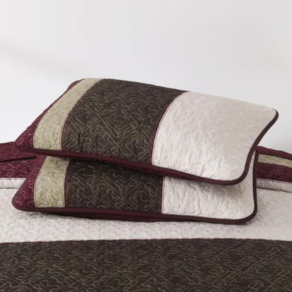 Cottolester Quilts Queen Size,Burgundy Striped Plaid Bedspread Coverlet Set