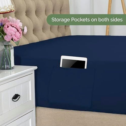 Elegant Comfort 1500 Premium Hotel Quality 18-21 Inches Deep - Extra Deep Pocket Single Fitted Sheet for High Mattress, Luxury and Softest, Smart Pocket - Wrinkle Free, California King, Navy