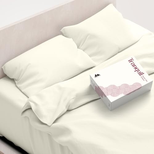 Mayfair Linen 100% Egyptian Cotton Sheets Full Size - Luxury 800 Series Tranquil Colllection Egyptian Cotton Bed Sheets Full Size (4 PC, Ivory), Soft Cooling 16" Deep Pocket Hotel Bed Sheet Set