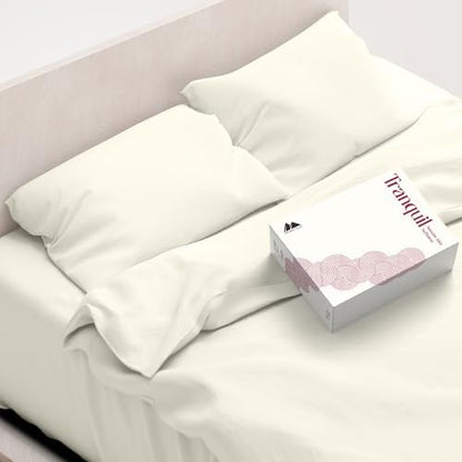 Mayfair Linen 100% Egyptian Cotton Twin XL Size Sheet Set - Luxury 800 Series Tranquil Collection Egyptian Cotton Twin XL Sheets (3 PC, Ivory), Silky Soft 16" Deep Pocket College Dorm Room Sheets