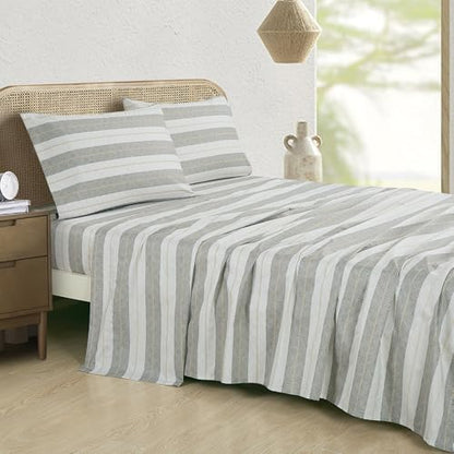 Chezmoi Collection 3-Piece Lodge Textured Striped Sheet Set Twin - Multicolor Gray Tan Stripe Printed Brushed Microfiber Lightweight Breathable Deep Pocket Bed Sheets