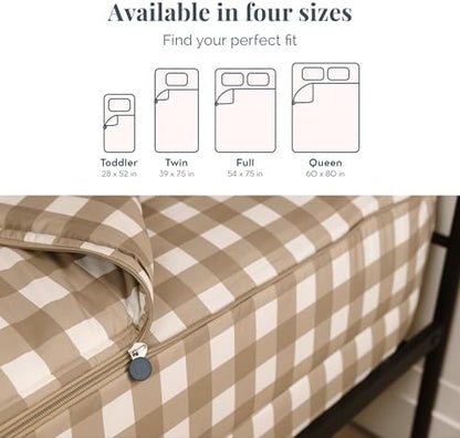 Beddy's Tan Checkered All-in-One Zipper Bedding Set for Kids/Teens - Full