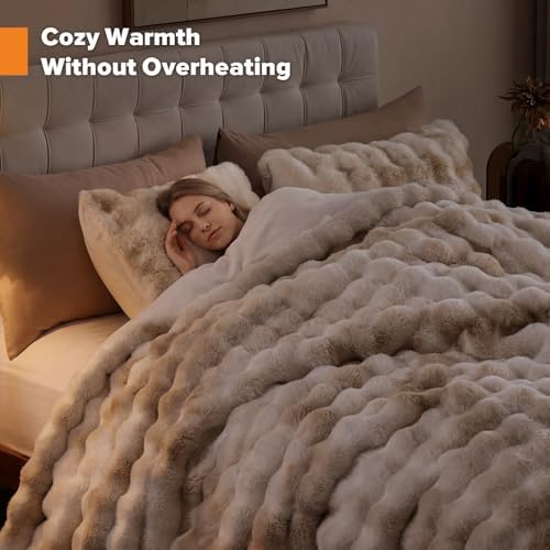 YIKUSH Queen Faux Fur Soft Comforter Set, Fluffy Bedding Set, Tiedye Cream