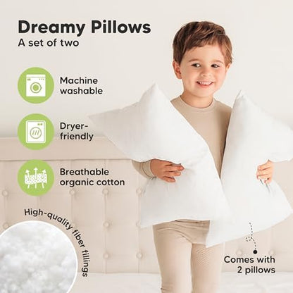 KeaBabies 2pk Toddler Pillows 2 Year Old to 5,14x20 Kids Pillow(Soft White)
