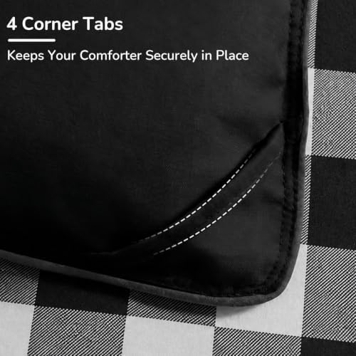 downluxe Queen Comforter Set Soft Reversible 3 Pieces, Plaid Black/White
