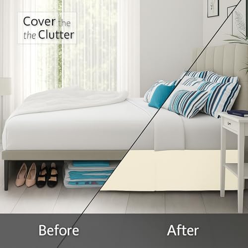 Mattress-Homes Luxury Box Pleated Bed Skirt Split Corners Platform Style Easy Fit Fade & Wrinkle Resistant with Tailored Drop 21 Inch (Full, Ivory)