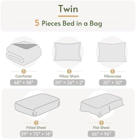 Twin Comforter Set with Sheets - 5 Pieces Bed in a Bag Blue Bedding Sets