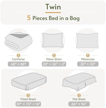 Twin Comforter Set with Sheets - 5 Pieces Bed in a Bag Blue Bedding Sets