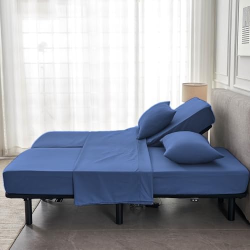 Kingnex Split Queen Sheets for Adjustable Bed Soft 1800 Microfiber 5 Pieces Include 2 30x80 Fitted Sheets 1 Flat Sheet 2 Queen Size Pillowcases Navy