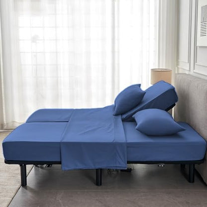Kingnex Split Queen Sheets for Adjustable Bed Soft 1800 Microfiber 5 Pieces Include 2 30x80 Fitted Sheets 1 Flat Sheet 2 Queen Size Pillowcases Navy