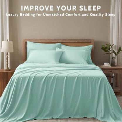 Cal King Size Sheets Set - 6 Piece Luxuriously Soft & Cooling Sheets Cal King Size - Ultra Soft 16" Deep Pocket Cal King Sheet Set - Fitted Sheet & Pillowcase Sets (Cal King Spa Blue)