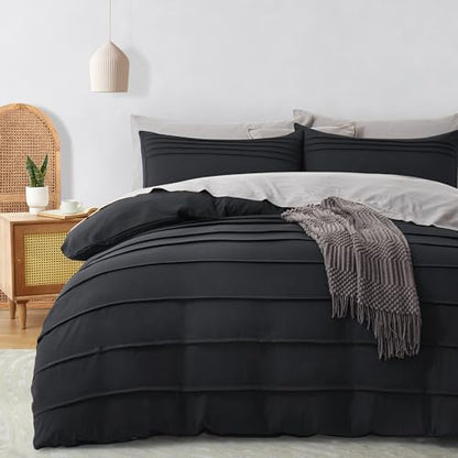 Oli Anderson 3PCS Pleated Duvet Cover Set, Black, King