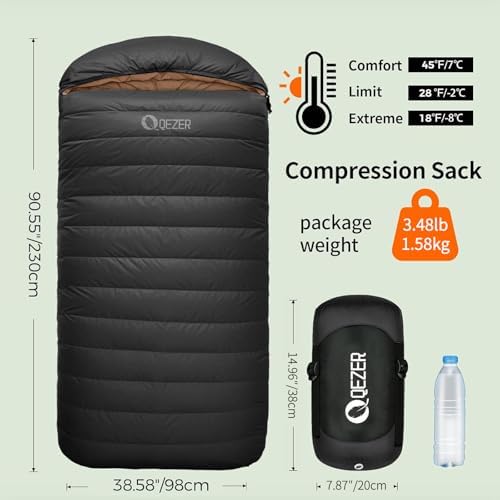 XL Down Sleeping Bag for Adults, 600 Fill Power Backpacking