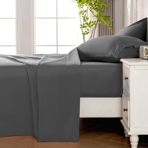 ROSE&RISY Dark Grey Queen Sheet Set, 4 Pieces Soft Bedding Queen Sheet Set, Breathable and Cooling,Includes 1 Fitted, 1 Flat, 2 Pillow Cases - Deep Pocket(Dark Grey, Queen)