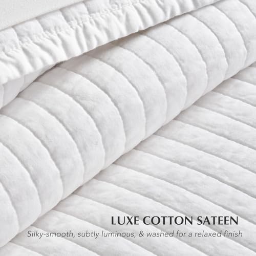 EVERGRACEHOME Cotton Sateen Quilt Set, Oversized Cal King, Bright White