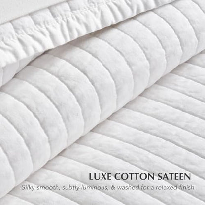 EVERGRACEHOME Cotton Sateen Quilt Set, Oversized Cal King, Bright White